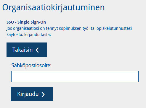 RT-tietoväylän Organisaatiokirjautumisen ikkuna, jossa pyydetään sähköpostiosoitetta.