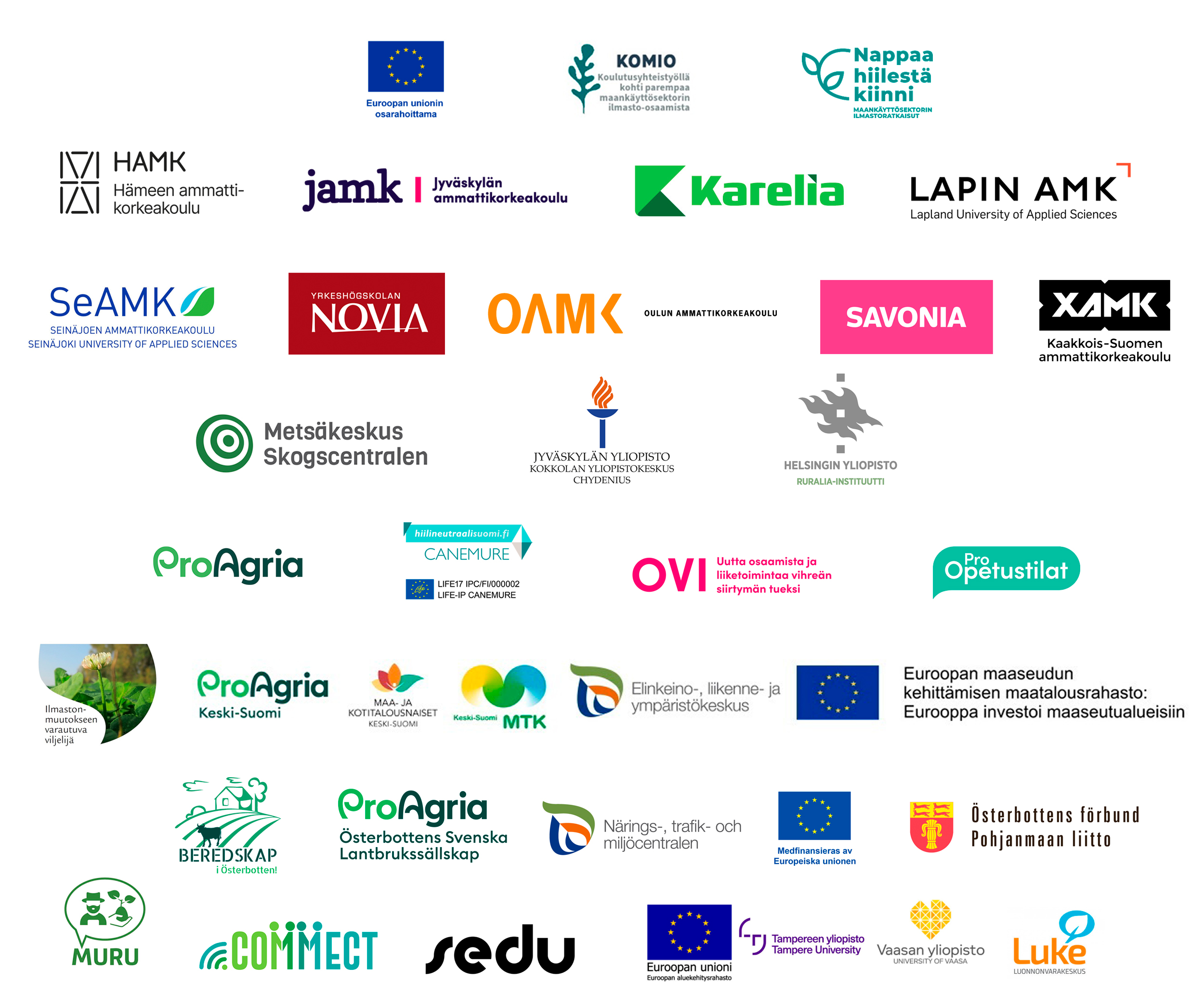 Kolmen miljoonan (CO2e) konferenssin järjestäjien ja yhteistyökumppaneiden logot.