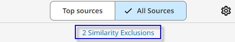 The screenshot shows that 2 sources have been filtered out of the report. This is shown as 2 Similarity Exclusions.