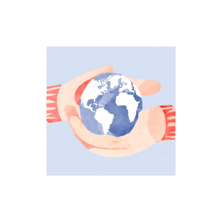 Maalattu kuva käsistä, jotka pitävät maapalloa