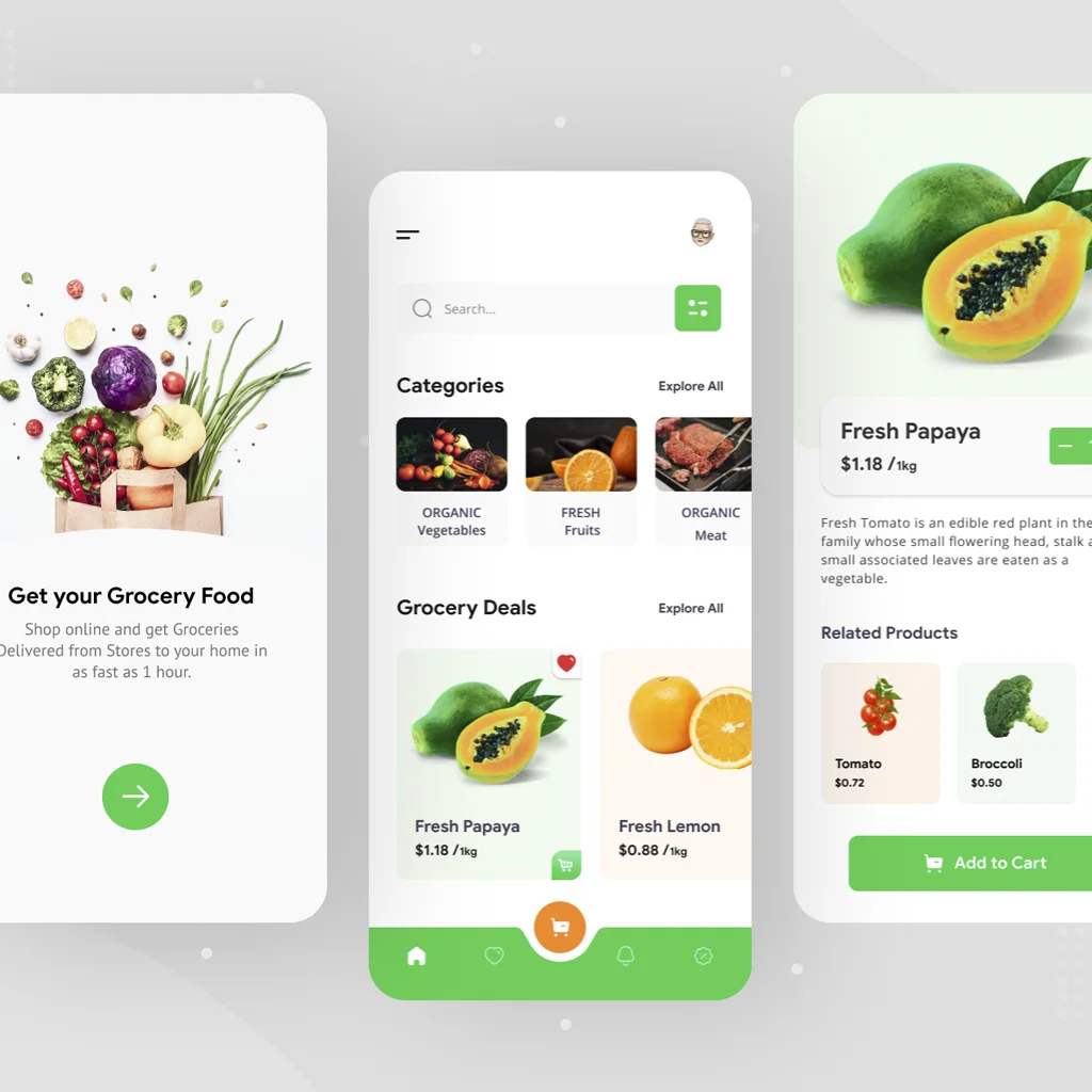 Development of a grocery website that is designed like an app