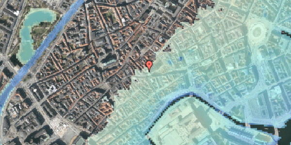 Stomflod og havvand på Klosterstræde 2, 1157 København K