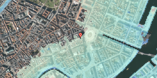 Stomflod og havvand på Østergade 12, 1100 København K