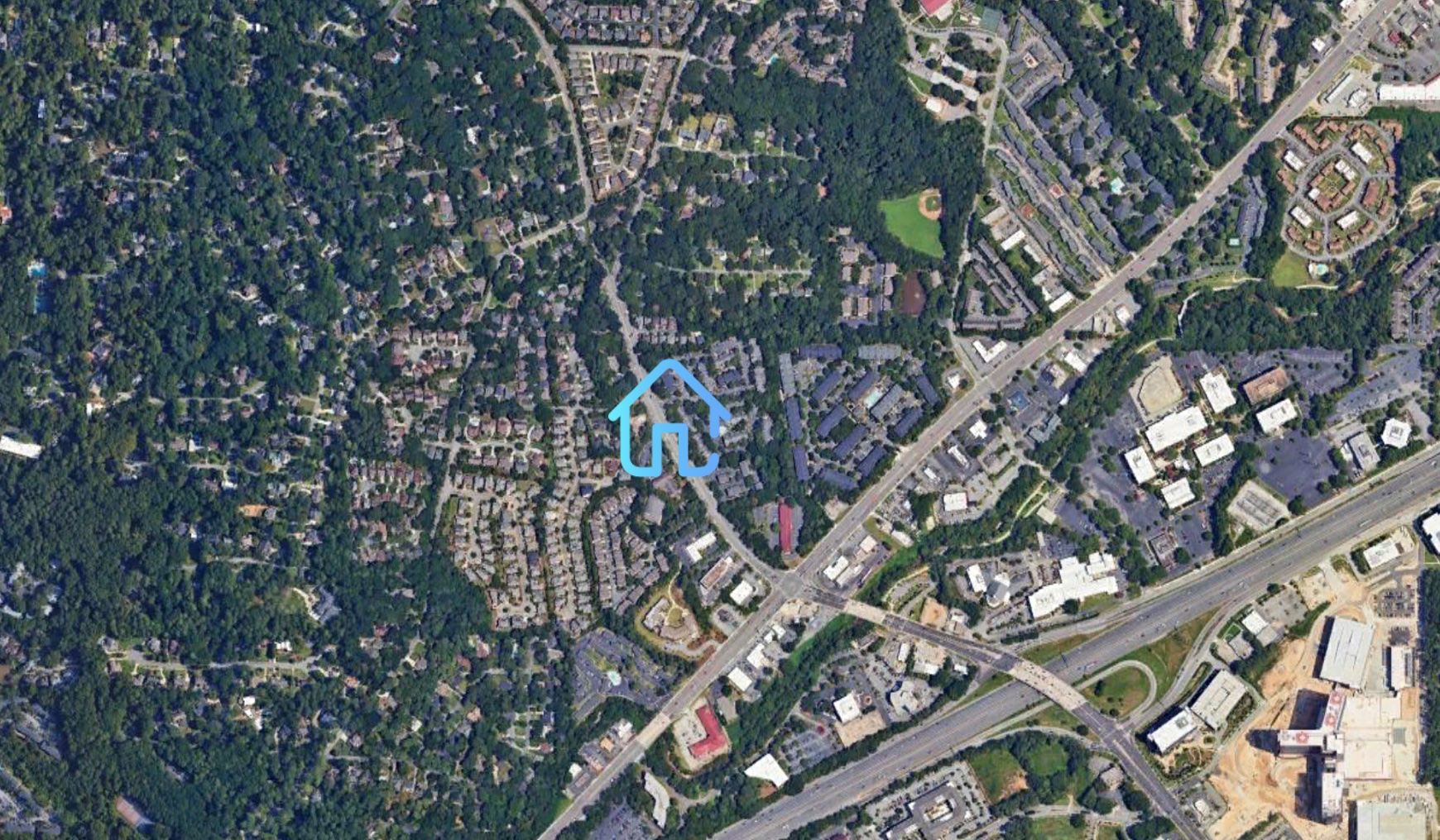 Aerial view of Brookhaven Duplex neighborhood