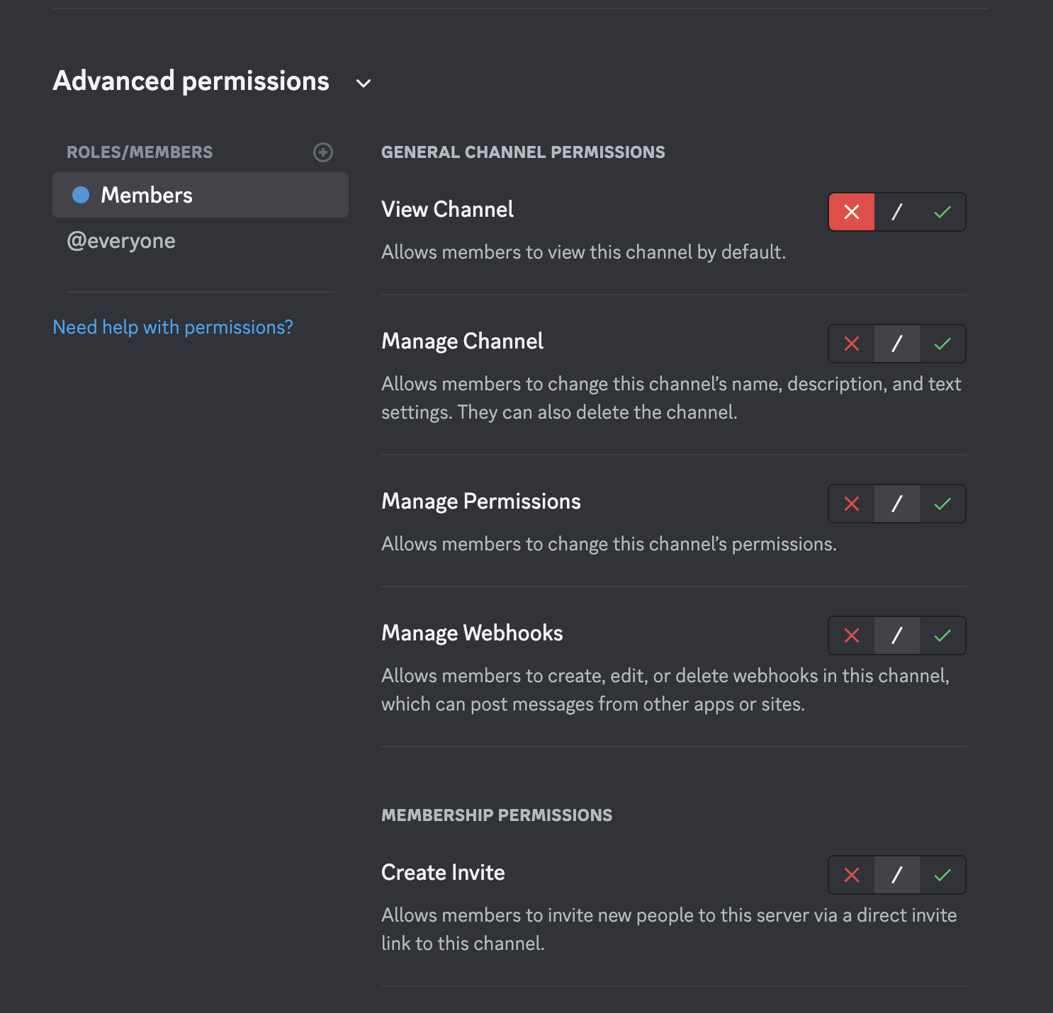 The permissions of a pre-verification channel. This channel is only visible to unverified users.