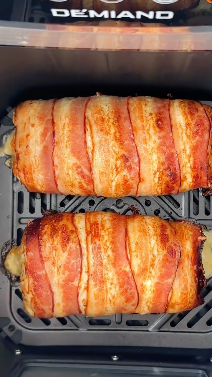 Turkey Roll with Mushrooms and Cheese, Wrapped in Bacon