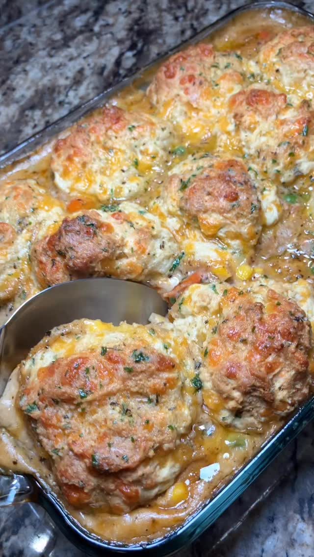 Chicken Pot Pie with Homemade Cheddar Bay Biscuits