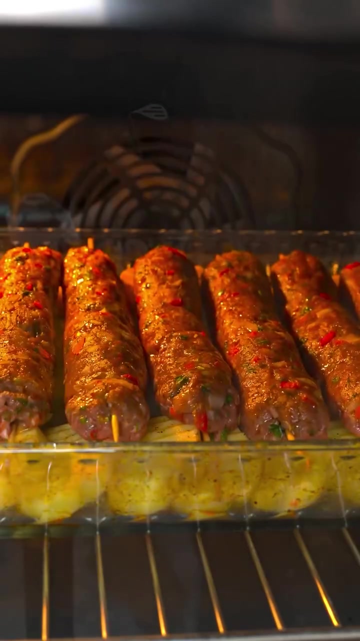 Homemade Minced Meat Skewers with Roasted Potatoes