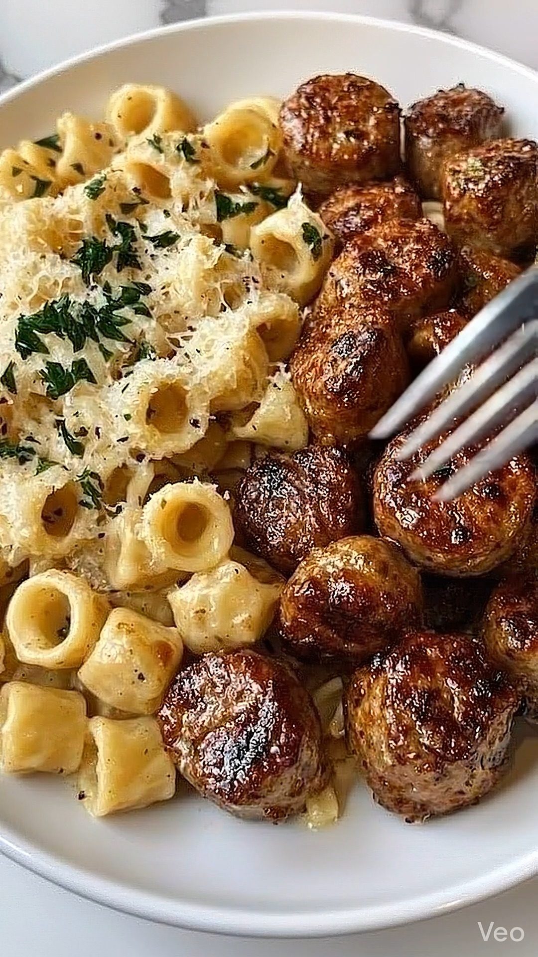 Creamy Parmesan Pasta & Garlic Butter Meatballs