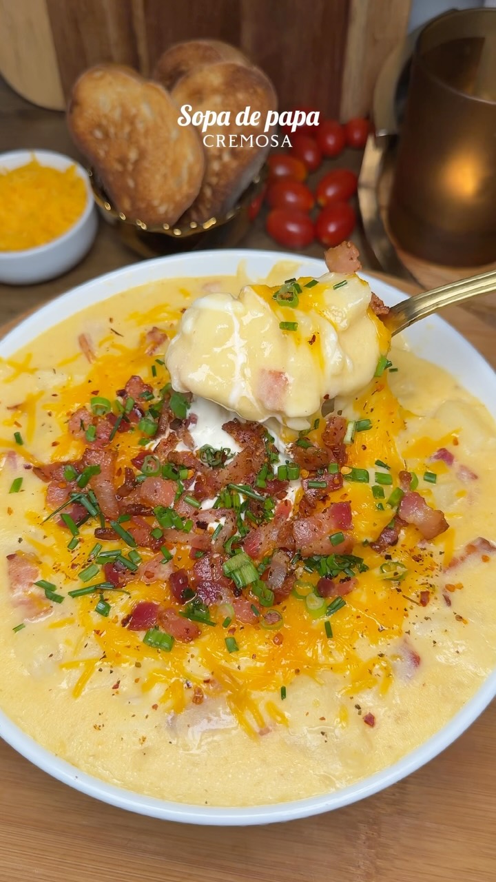 Creamy Potato Soup with Bacon and Cheddar Cheese