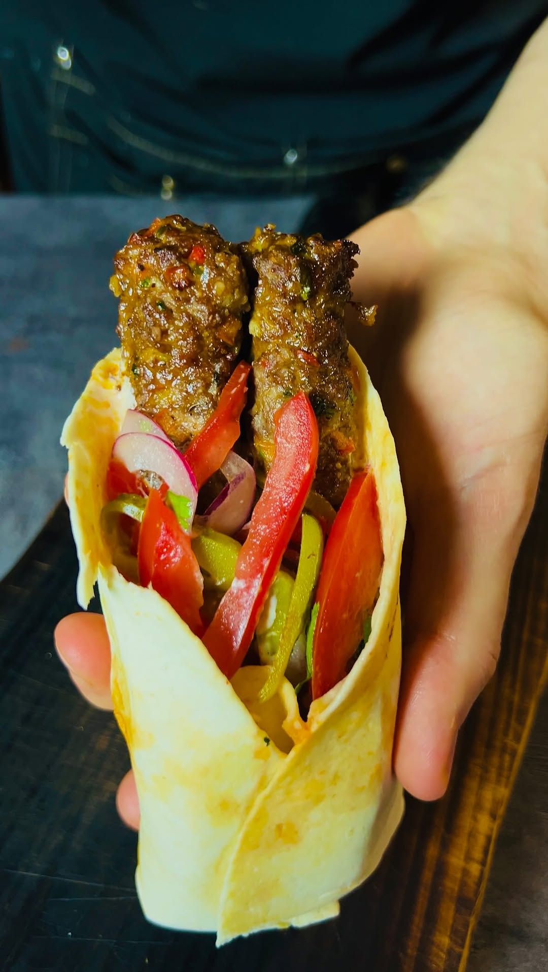 Homemade Kebabs in Pita Bread with Salad and Yogurt Sauce