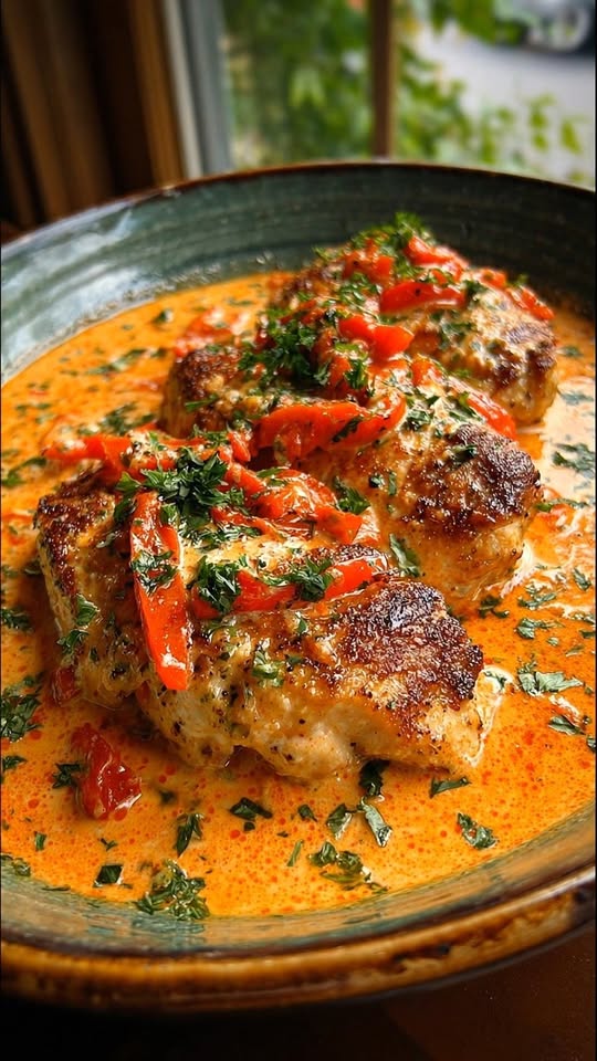 Creamy Roasted Red Pepper Parmesan Chicken