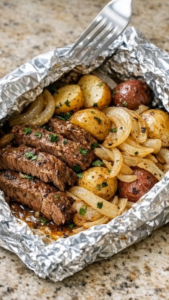 Garlic Butter Steak and Potato Foil Packets
