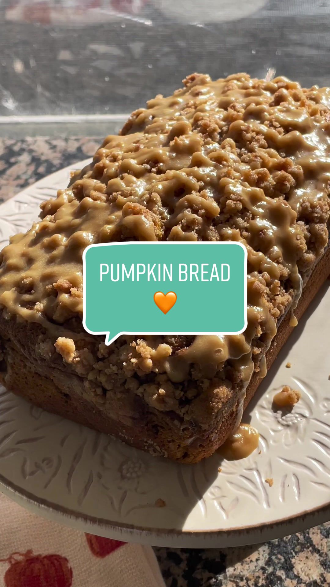 Pumpkin Bread with Streusel Top and Maple Drizzle