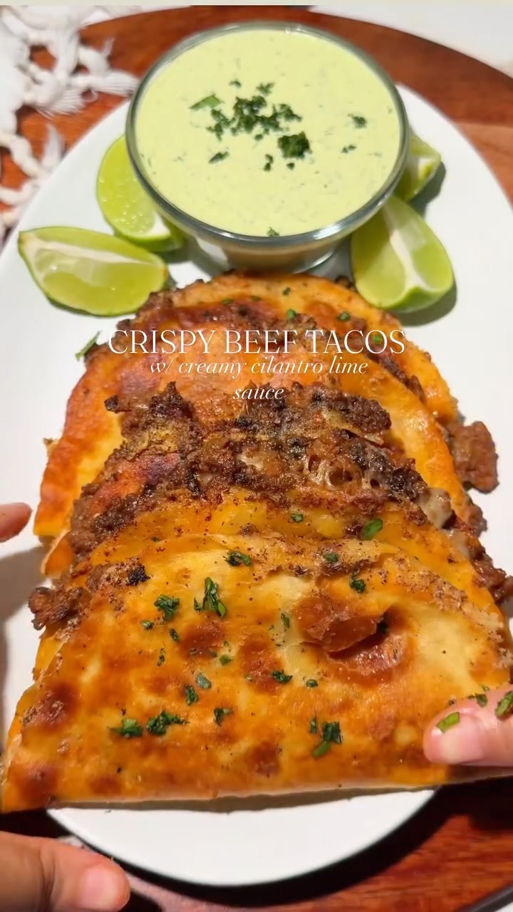 Crispy Beef Tacos with Creamy Cilantro Sauce