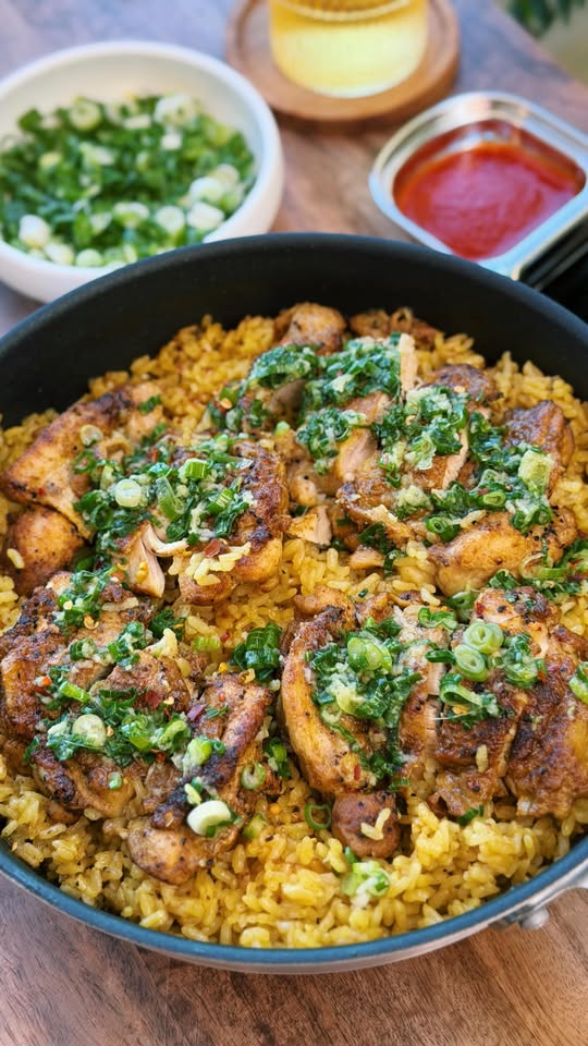 One Pot Chicken and Rice with Ginger Scallion Sauce