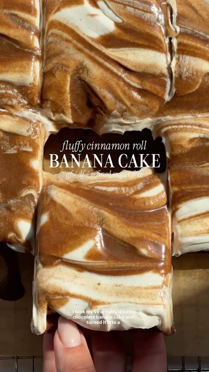 Cinnamon Roll Banana Cake with Whipped Coconut Frosting