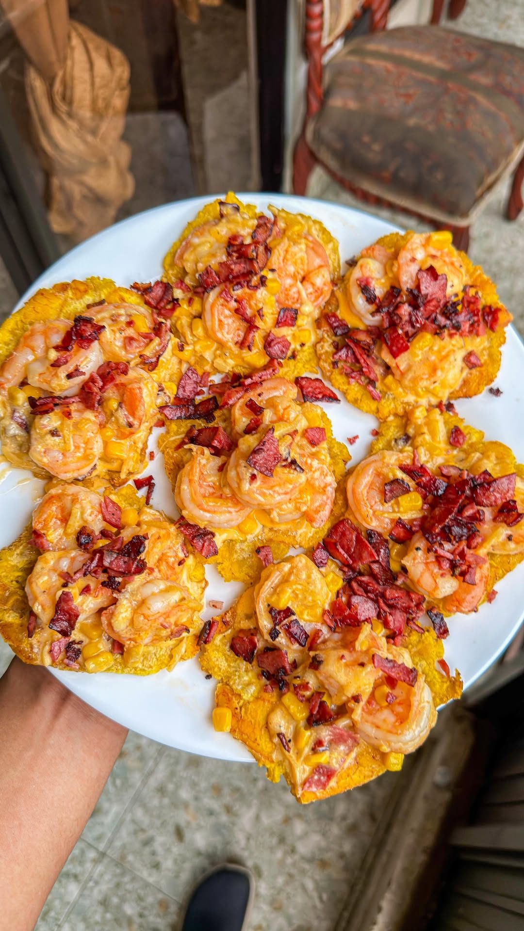 Shrimp Desgranado with Corn, Cheese, and Potato Sticks