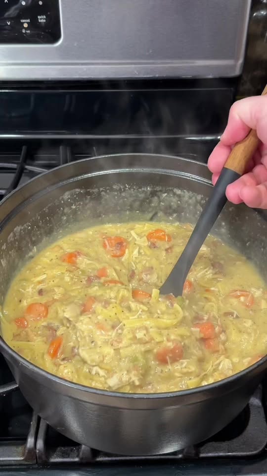 Creamy Chicken Noodles with Bacon and Romano