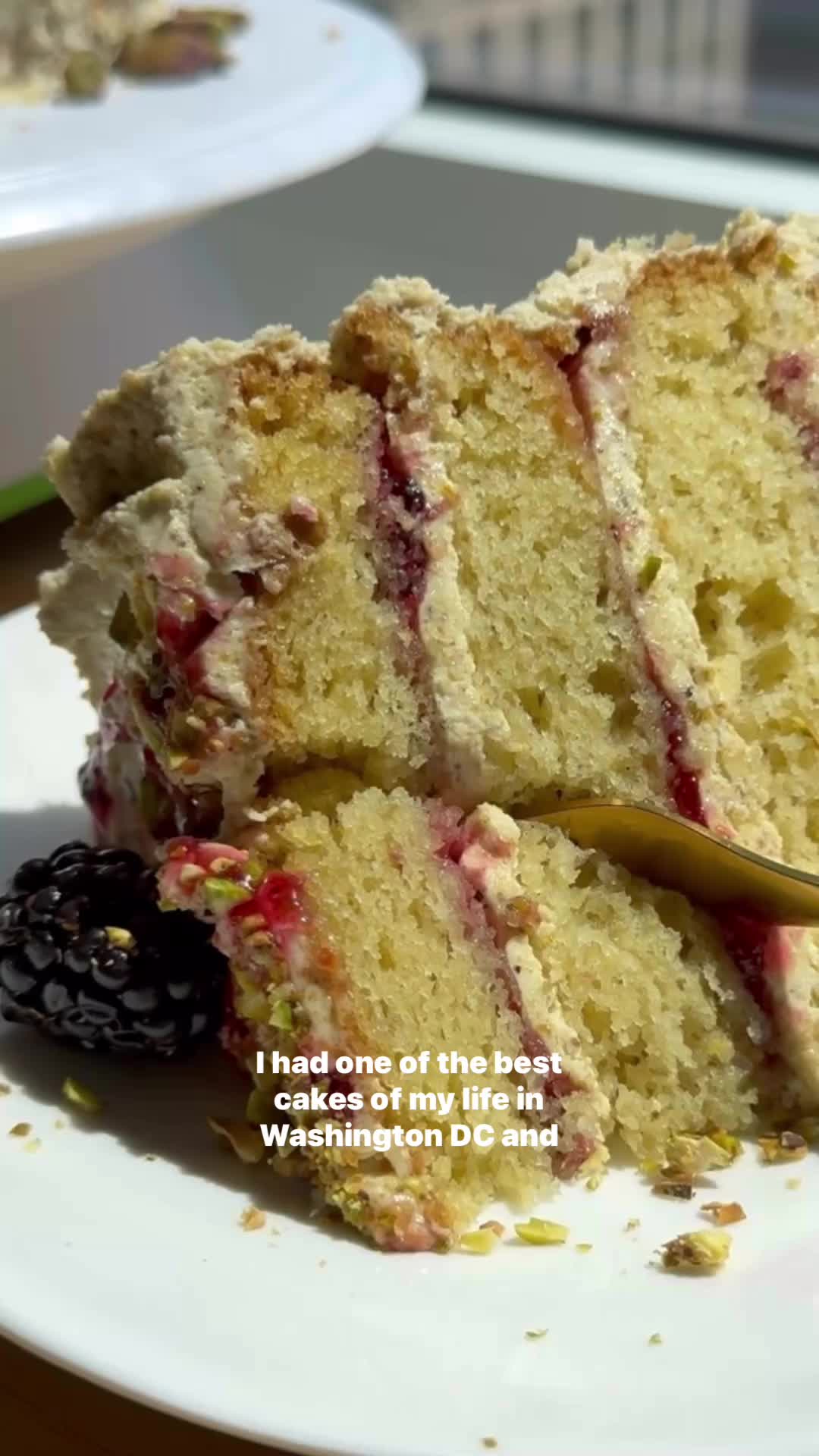 Olive Oil Cake with Pistachio Buttercream and Blackberry Jam