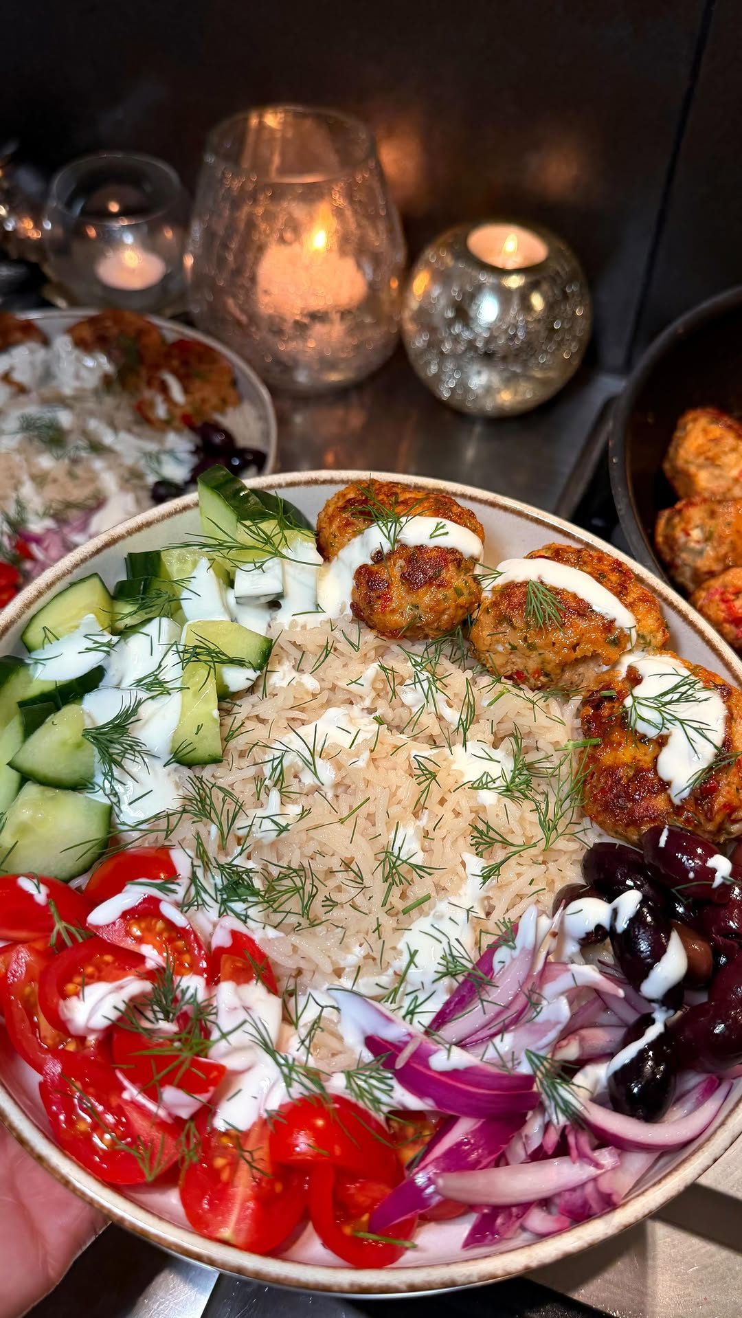 Juicy Feta Chicken Meatball Bowls