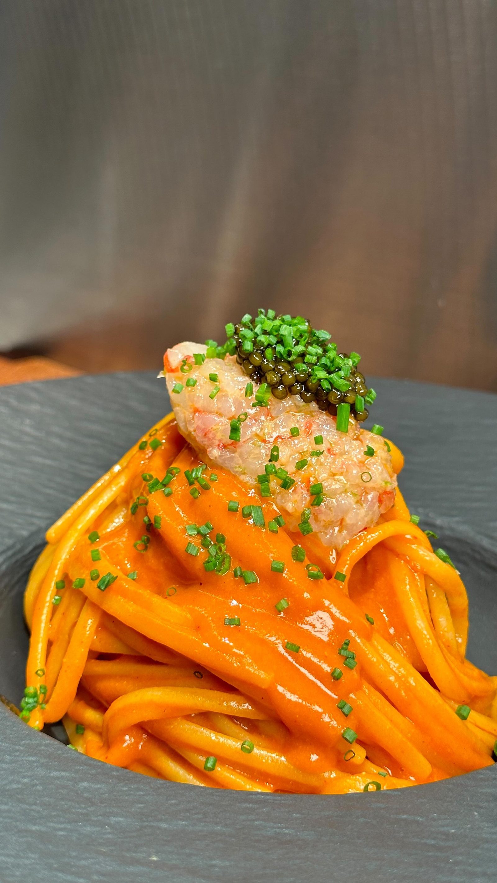Red Prawn Linguine with Carabinero Tartare