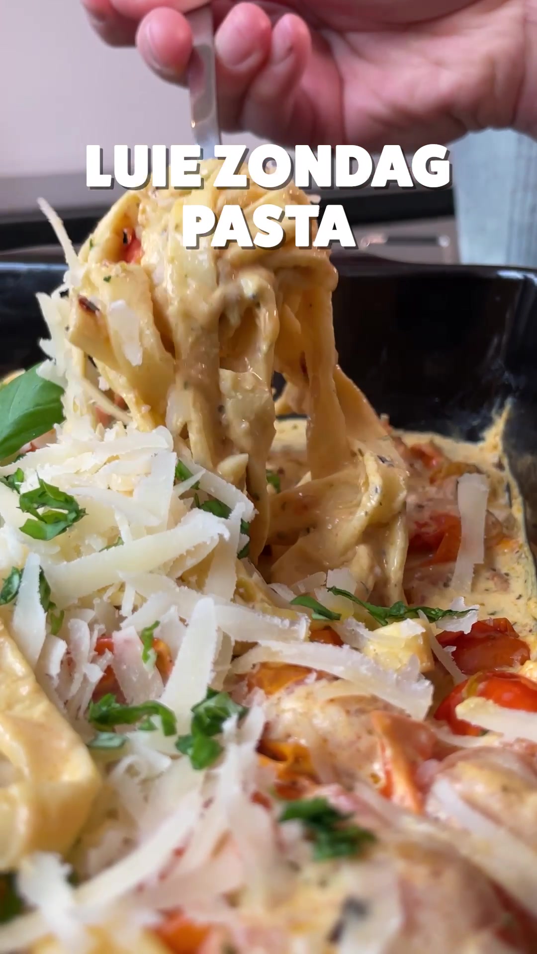 Lazy Sunday Pasta with Herb Cheese and Tomato