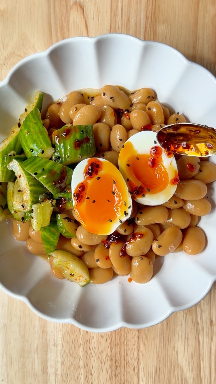 Miso Butter Beans with Jammy Egg and Smacked Cucumber