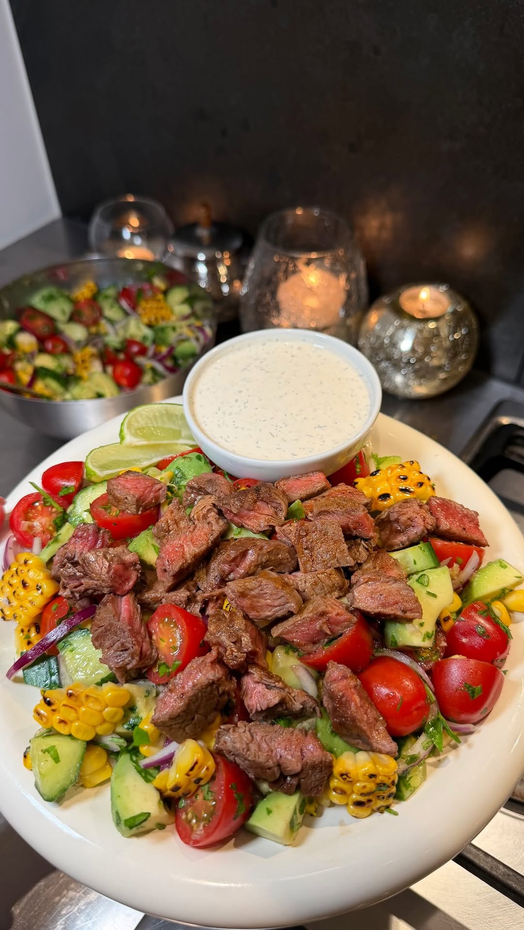 Steak Salad with Charred Corn & Spicy Ranch