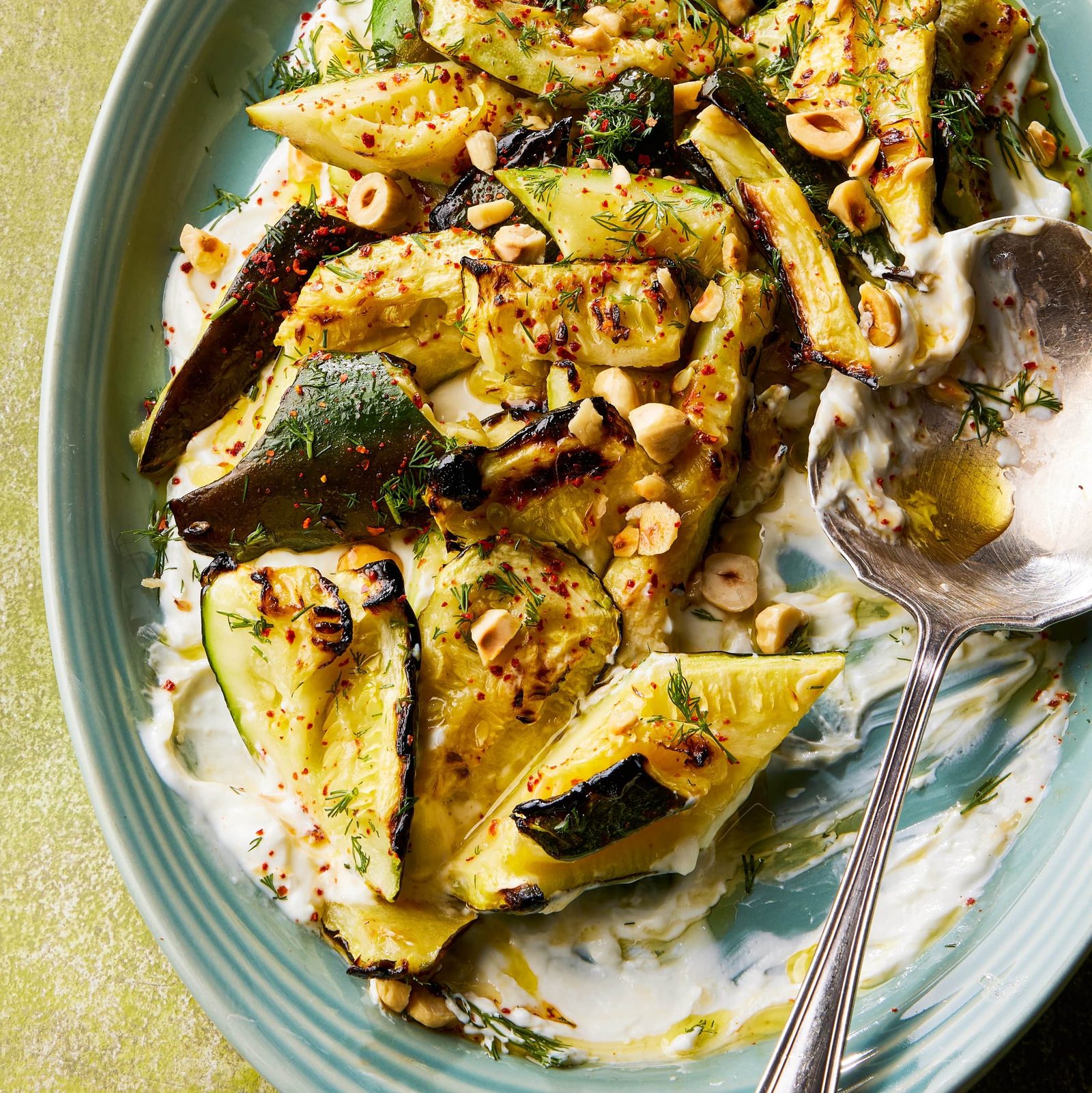 Broiled Smashed Zucchini with Garlicky Yogurt