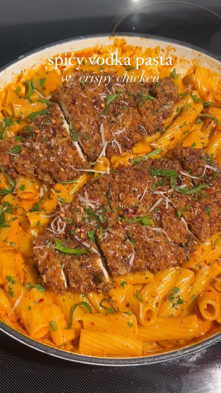 Spicy Vodka Pasta with Crispy Parmesan Chicken