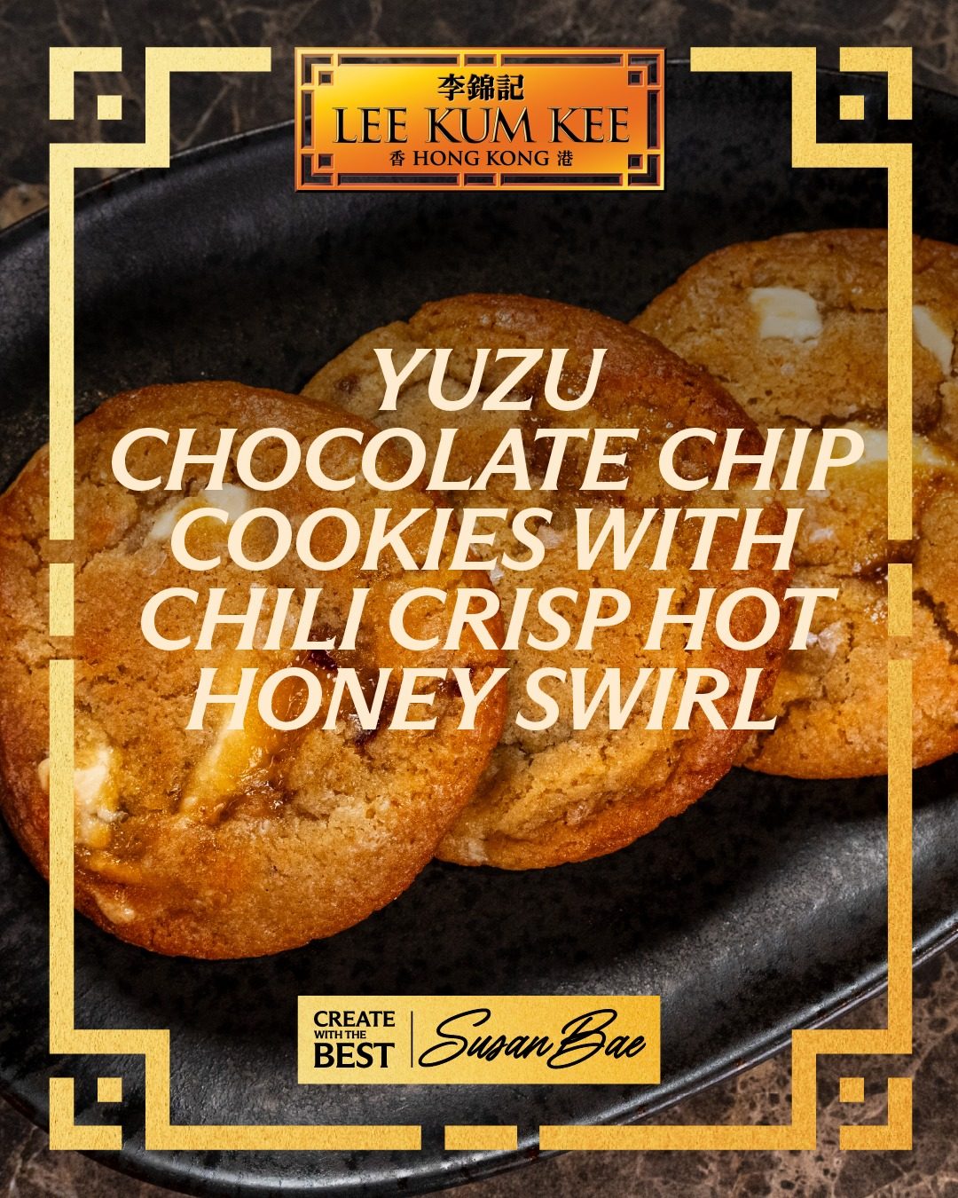 Yuzu Chocolate Chip Cookies with Chili Crisp Hot Honey Swirl