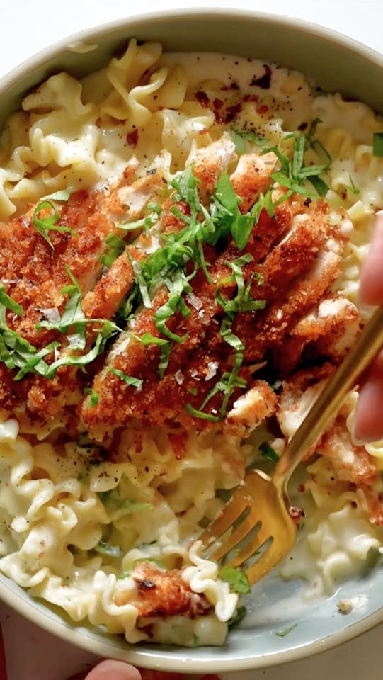 Mayo-Crusted Parmesan Chicken with Creamy Lemon Pasta