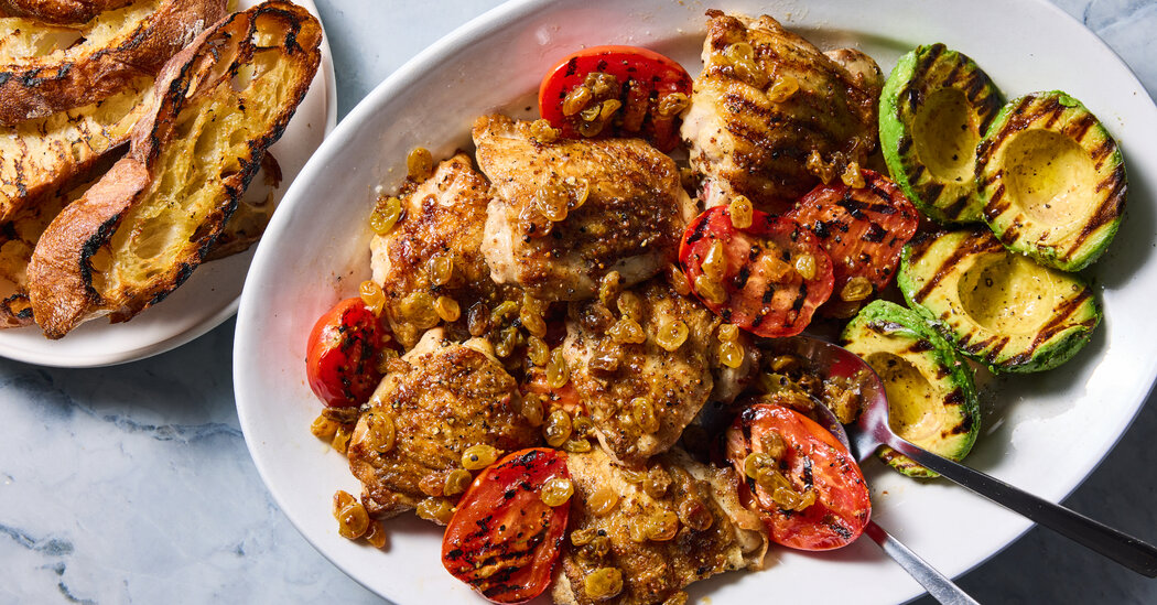 Grilled Chicken Thighs With Tomato and Avocado