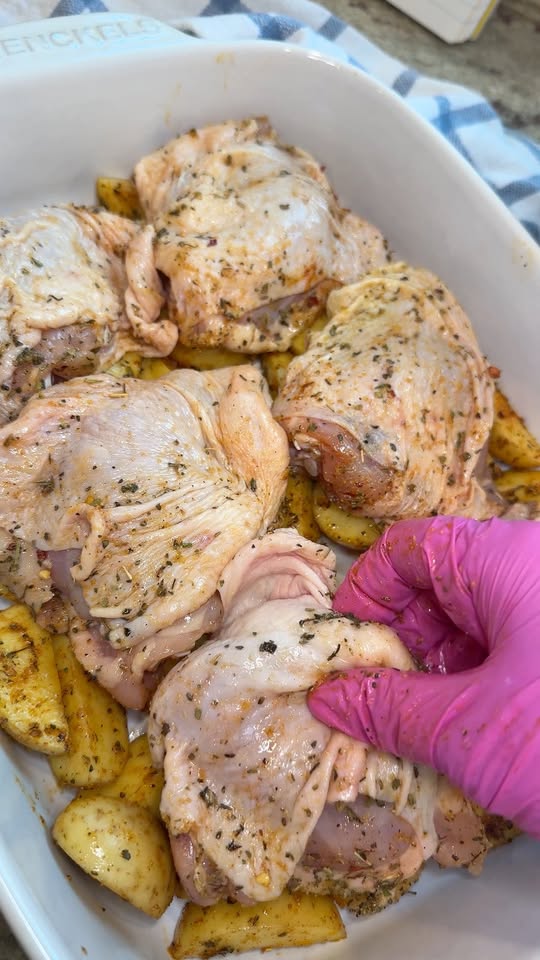 Roasted Chicken Thighs with Potatoes and Asparagus