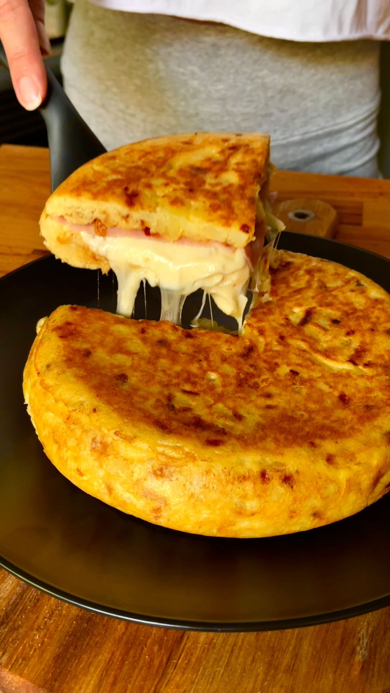 Spanish Omelet Stuffed with Ham and Cheese