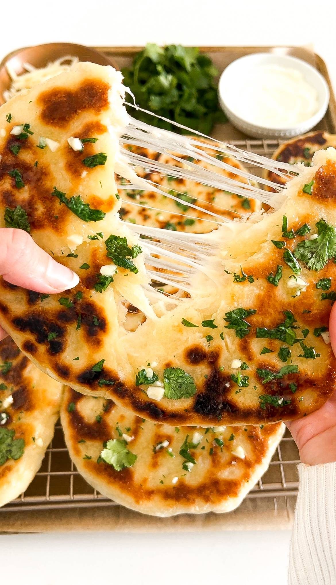 Cheese-Stuffed Garlic Naan