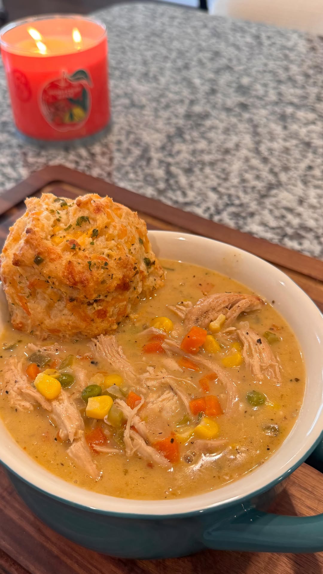 Chicken Pot Pie Soup with Cheddar Bay Biscuits
