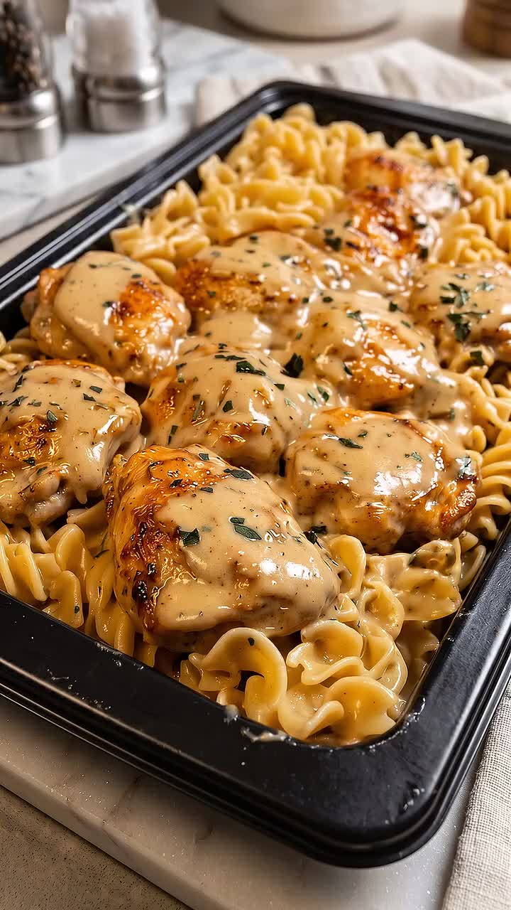 Creamy Garlic Chicken & Egg Noodles Bake