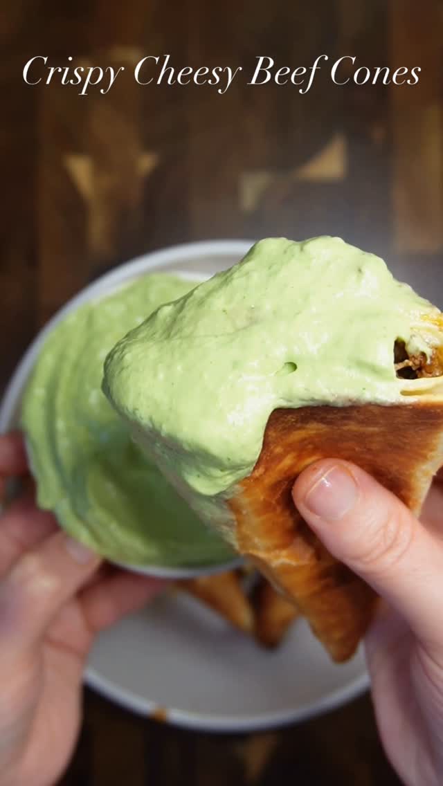Crispy Beef Cones with Avocado Sauce
