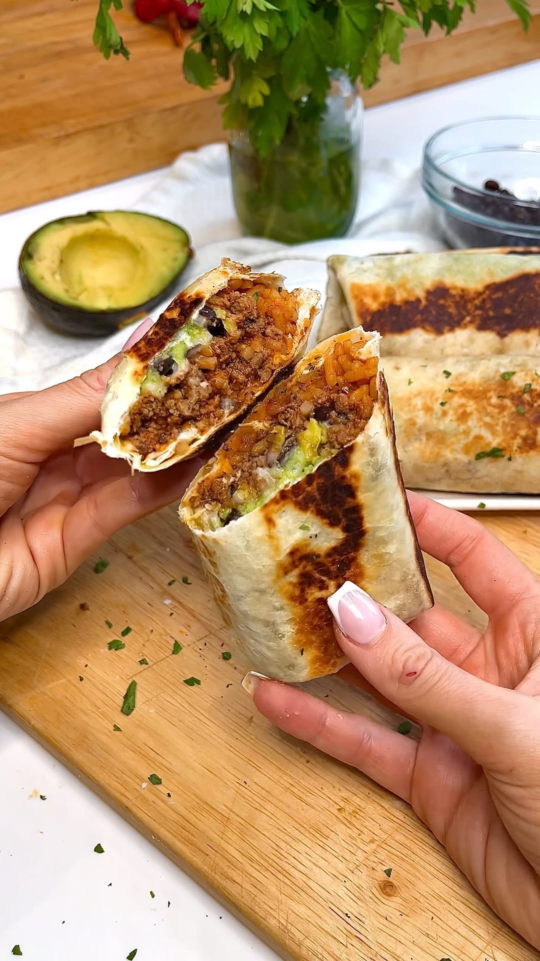 Loaded Avocado & Mexican Rice Burritos