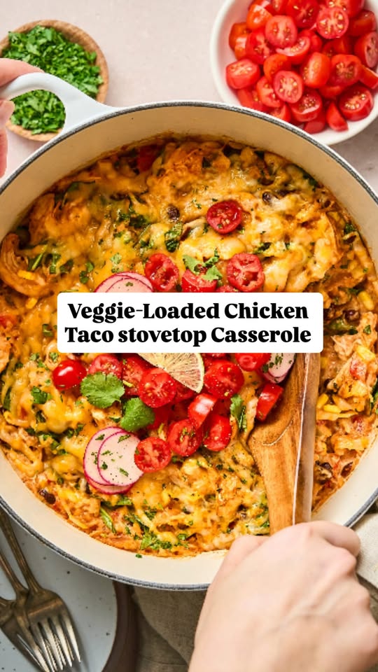 Stovetop Veggie-Loaded Chicken Taco Casserole