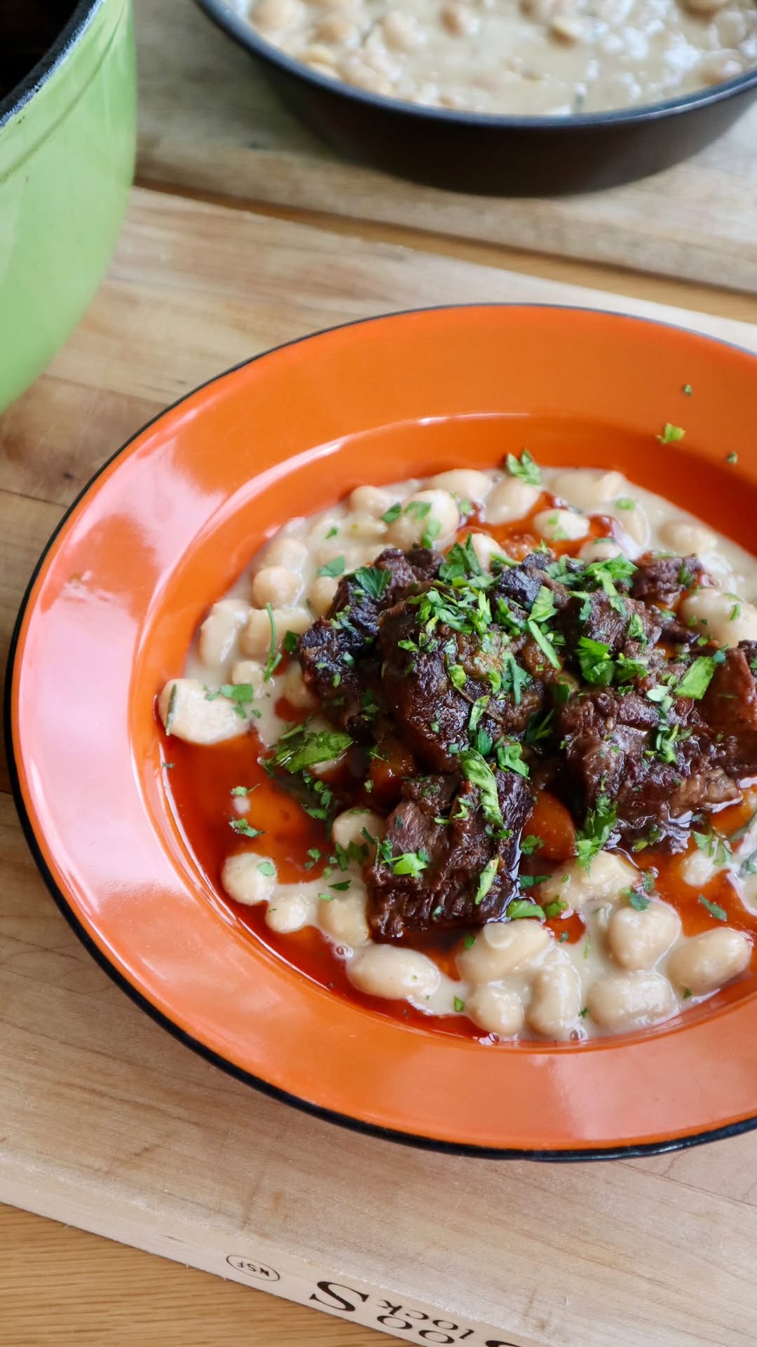 Red Wine, Burnt Onion & Slow Cooked Beef with Creamy Parmesan Butter Beans
