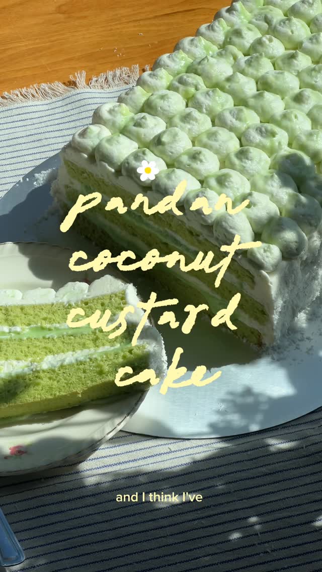 Pandan Coconut Custard Cake