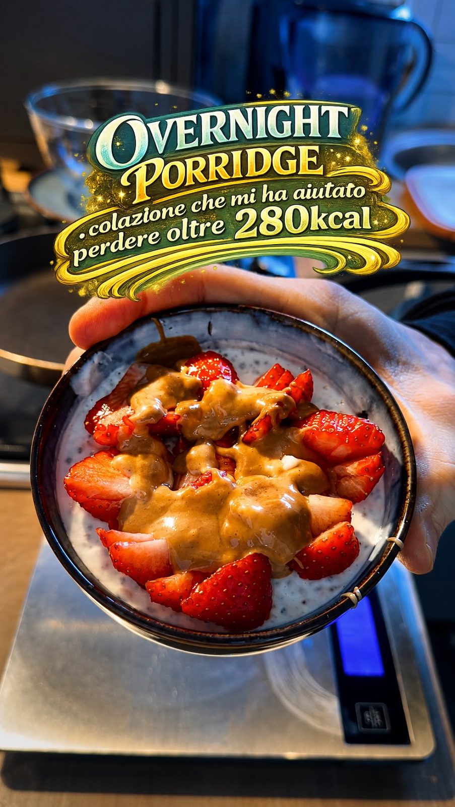 Overnight Porridge with Strawberries and Peanut Butter