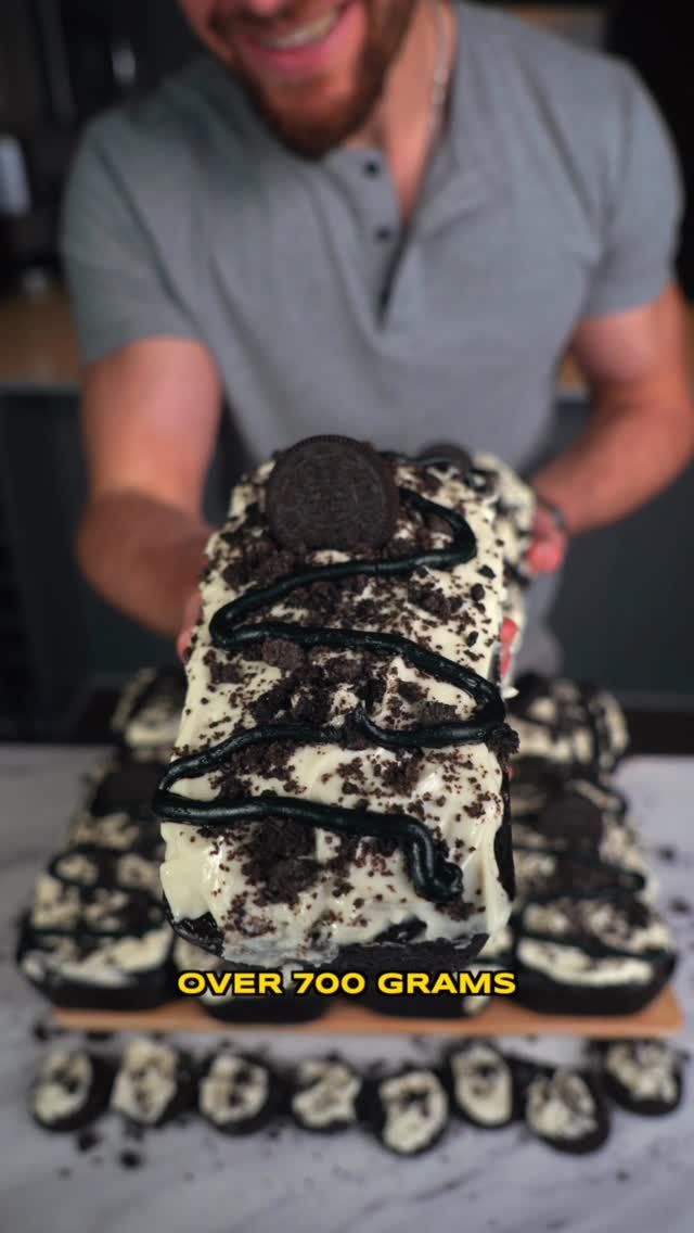 High Protein Oreo Frosted Brownie Loaf Cake