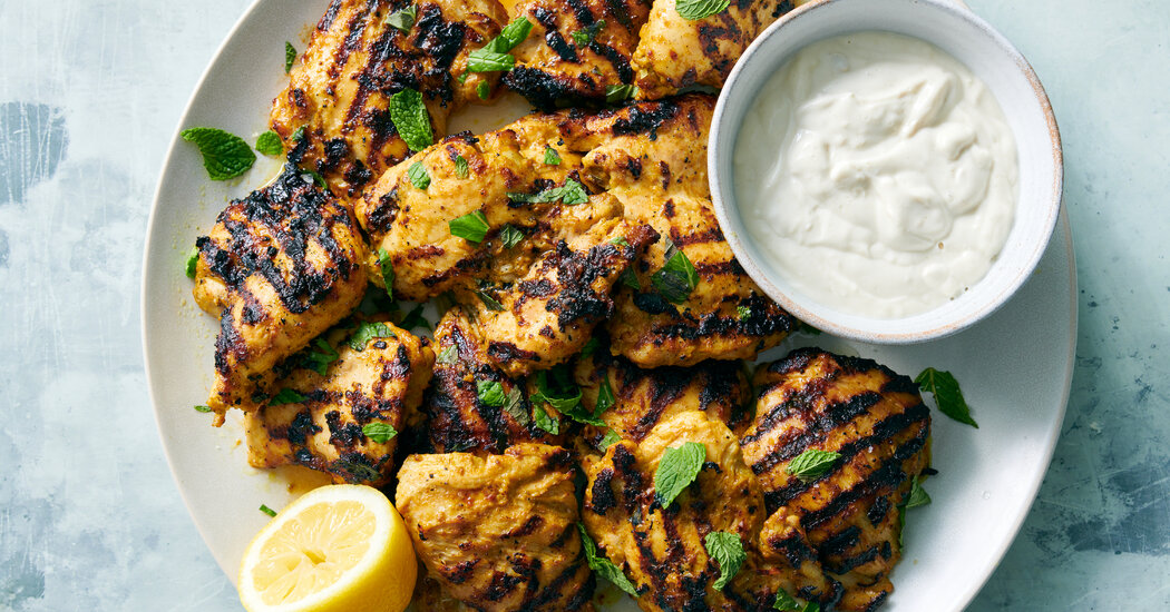 Shawarma-Spiced Grilled Chicken With Tahini-Yogurt Sauce