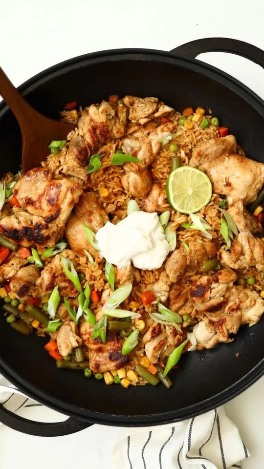 One Pan Sticky Garlic Lime Chicken and Rice