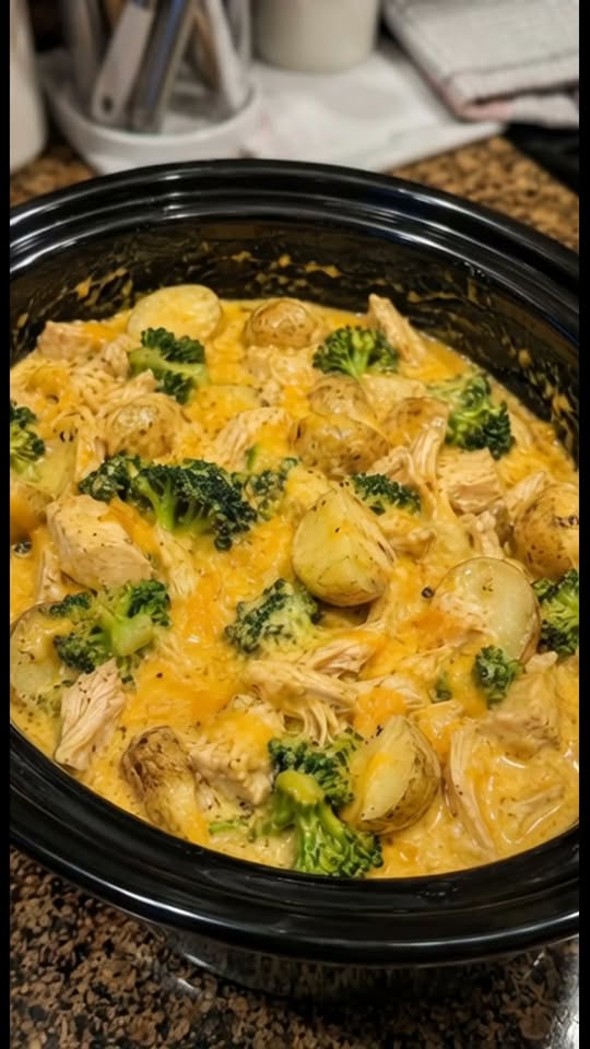 Crockpot Cheddar Broccoli Chicken and Potatoes