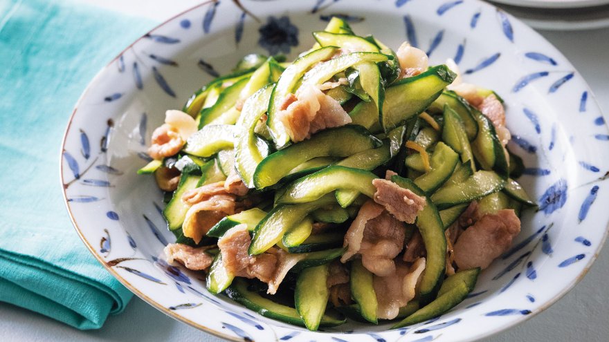 Sweet and Spicy Stir-Fried Cucumber and Pork Belly Salad
